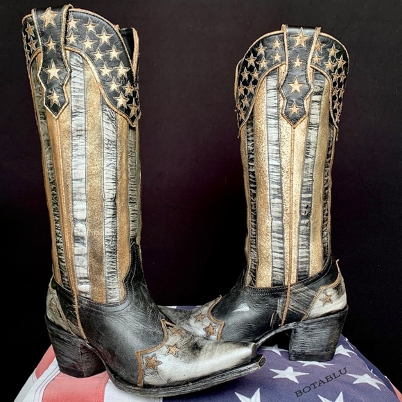 SOLD OLD GRINGO Bloom American Flag Black Knee High Cowgirl Cowboy Western Boots - Picture 5 of 9
